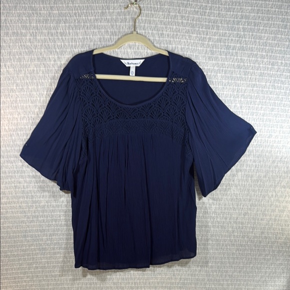 Tantrums Tops - Tantrums Deep Blue Blouse with Lace Accents